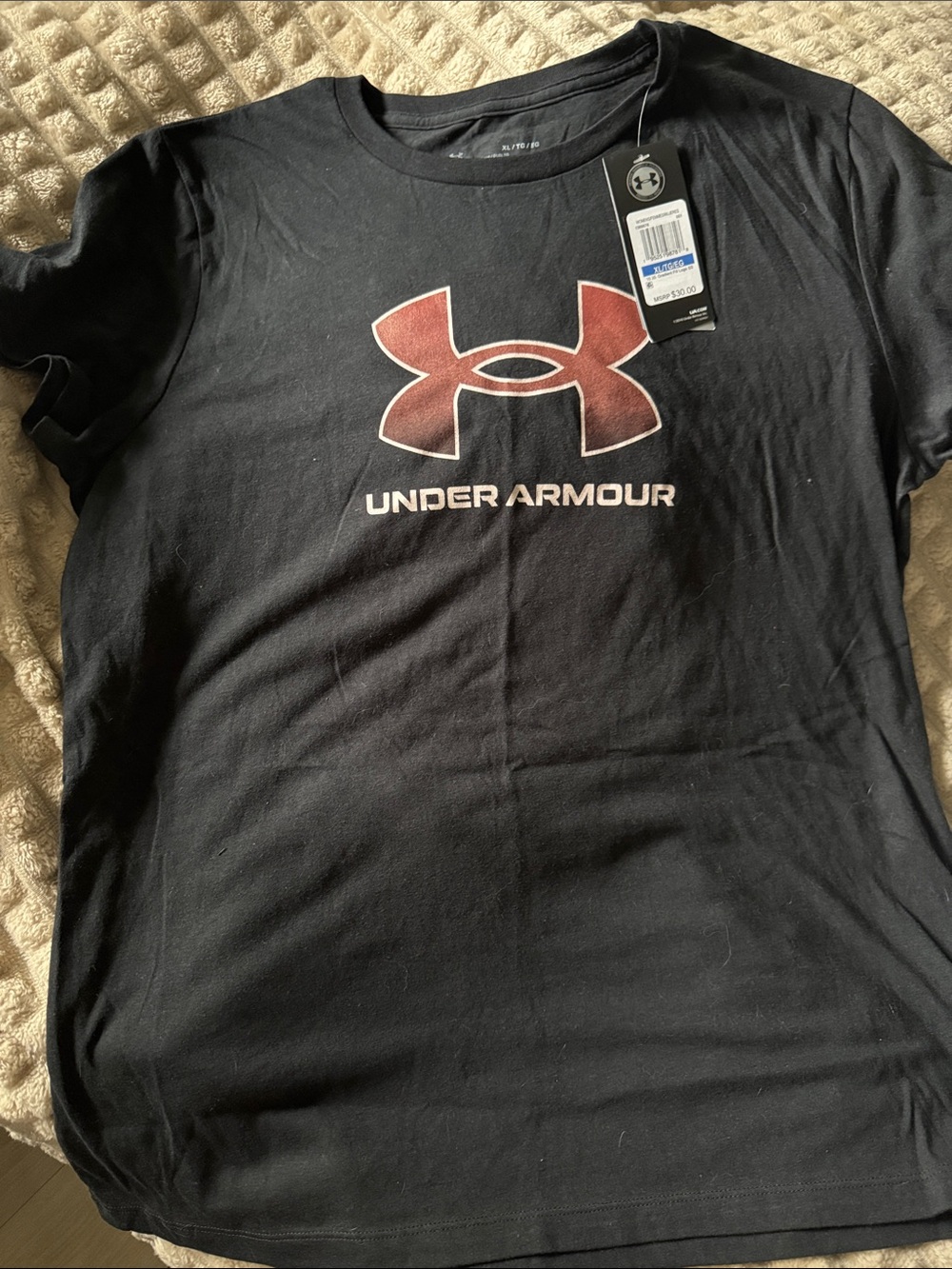 Women’s Under Armour Black Short Sleeve Tee with Red Logo